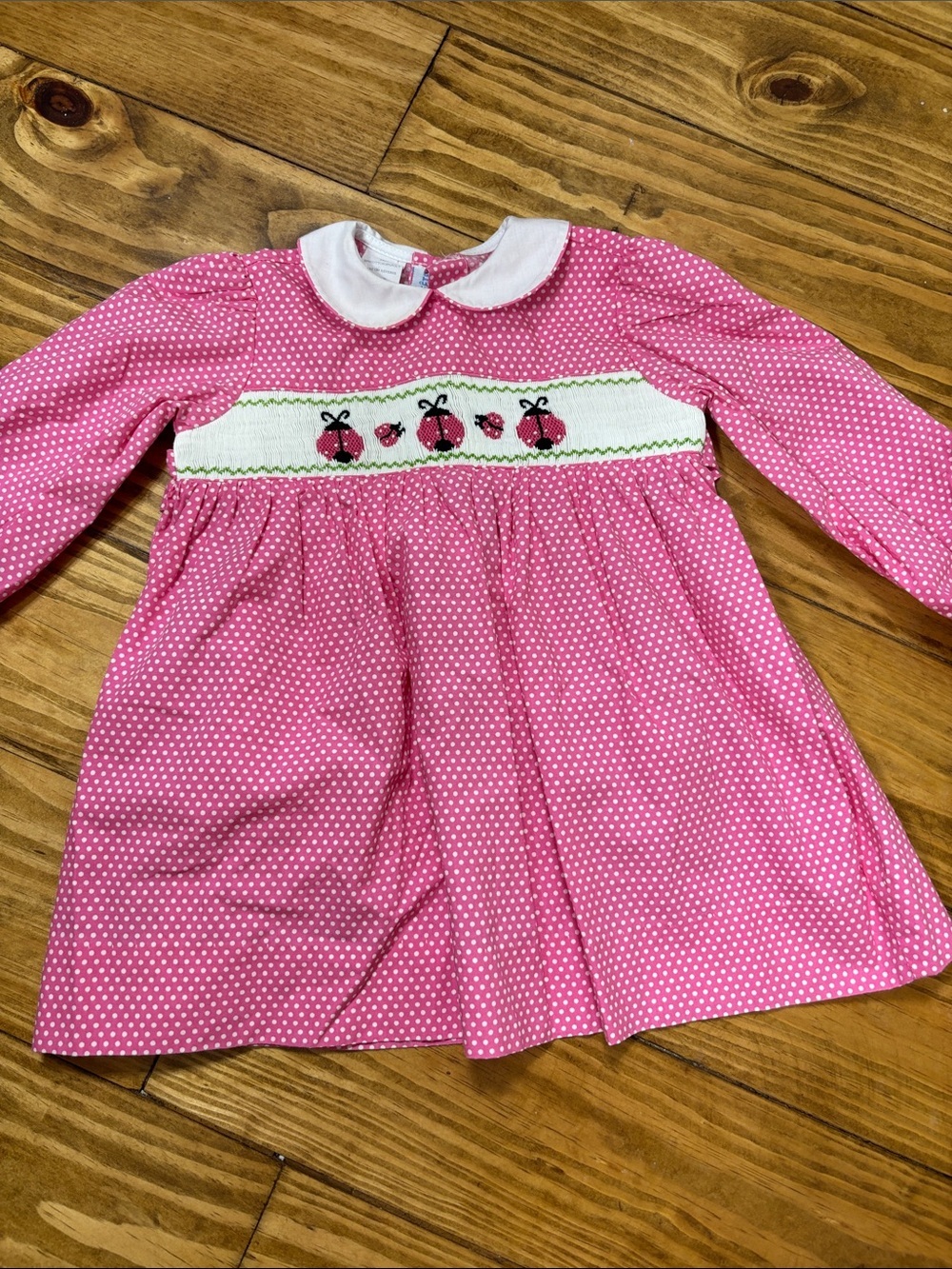 Vive La Fete Size 18 Months Smocked Ladybug Pink Polka Dot Dress